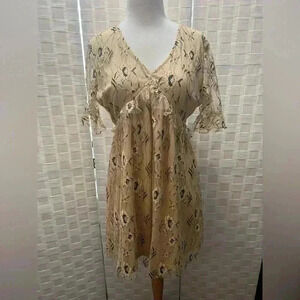 Francesca’s Size M, beige with Blue floral lace babydoll dress. Worn once